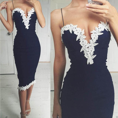 V Neck Floral Lace Evening Party Ladies Dress