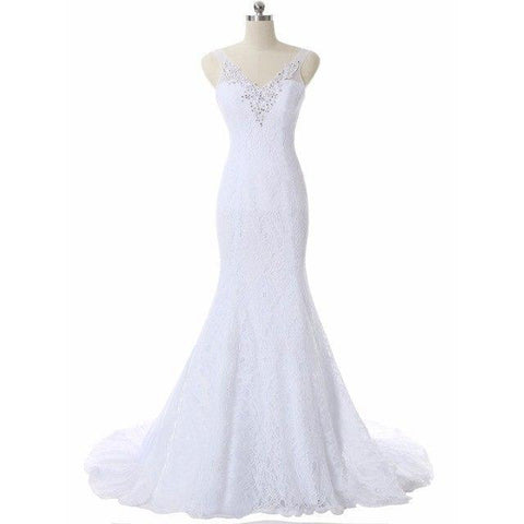 V-Neck Mermaid Lace Wedding Dress