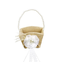 Vintage Pearl Ribbon Burlap Flower Girll Basket