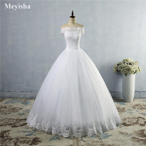 White/ Ivory Wedding Dress Lace with Lace Edge Off The Shoulder Sizes 2-26