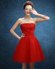 White Short Wedding Dress Strapless Lace Comes in Red Too!