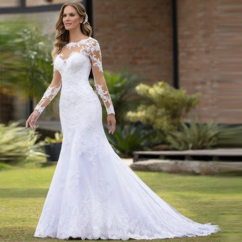 Lace Appliques Mermaid Wedding Gown