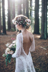 Vintage Lace Backless Boho Beach Wedding Dress