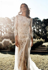Vintage Lace Backless Boho Beach Wedding Dress
