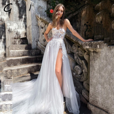 A Line Side Slit Wedding Dress