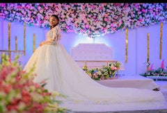 Beaded Bridal Cathedral Lace Ball Gown