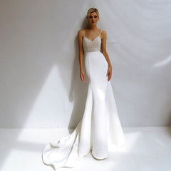 Beaded Pearl Sheath Mermaid Wedding Dress