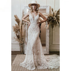 Bohemian V Neck Lace Gown