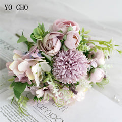 YO CHO Big Roses Hydrangea Artificial Flowers for Wedding Bouquet Home Decoration Rose Silk Bouquet Fake Flowers Head Plast Stem