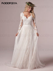 RODDRSYA A Line Long Sleeves Wedding Dresses  Lace Bridal Gowns 2022 Tulle Ivory Vestido De Novia Open Back свадебное платье