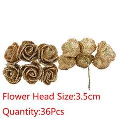 10-36Pcs Glitter Rose Red Red Pink Gold Artificial Rose Foam Flower Bouquet Bride Party Wedding Party Decoration Fake Bouquet