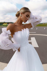 Backless Puff Sleeves Organza Wedding Gown