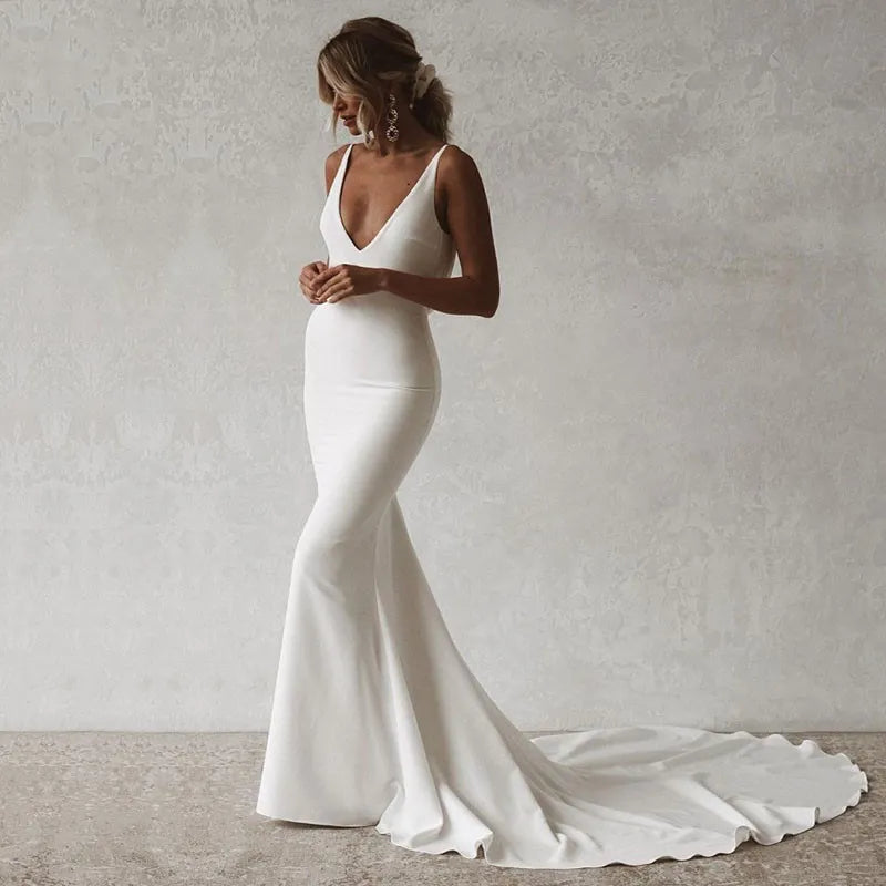 Open back sales satin wedding dress