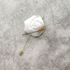 Groom Boutonniere Lapel Pins Wedding Corsage Suit Buttonhole Silk Roses Gold Leaves Men Women Brooch Flowers Mariage Accessories