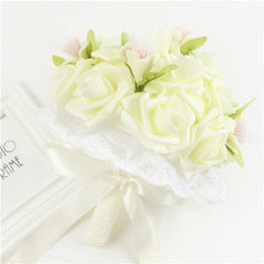 YO CHO Bridal Wedding Bouquet Bridesmaid Artificial PE Rose Flower Fake Pearl Pink Bouquet Wedding Supplies Festival Decorations