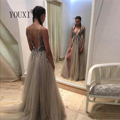Beaded A-Line Backless Gown