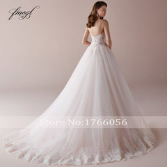 Fmogl Sexy Backless Spaghetti Straps A Line Wedding Dresses Sweetheart Appliques Beaded Sweep Train Vintage Bridal Gowns