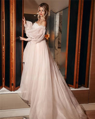 Detachable Puff Sleeve Bridal Dress