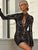 Mozision Lace Hollow Out Long Sleeve Sexy Mini Dress For Women Fashion Half High Collar Bodycon Club Party Dress Elegant Dresses