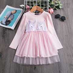 Polka Dot Long Sleeve Tulle Kids Dress