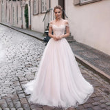 Bohemia Wedding Dress 2023 Illusion O-Neck Lace Appliques Pearls Elegant Sweep Train Vestido De Noiva Civil Custom Made