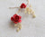 Red rose flower bridal headband vintage pearl rhinestones wedding bride hair accessories decor