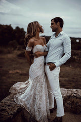 Lace Mermaid Wedding Dresses With Removeable Sleeve