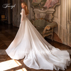 Traugel Luxury Square Collar Long Sleeve Lace Mermaid Wedding Dresses Exquisite Beaded Detachable Train Trumpet Bridal Gown