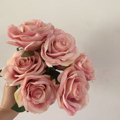 9Heads Rose Bouquet Artificial Flower Wedding Rose Decor Scene Display Floral Gift Pink White Camellia