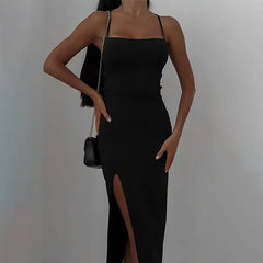 Fashion Sexy Split Dress Women New Summer Sleeveless Backless Bandage Slim Dresses Casual Streetwear Club Party Elegant Dresses