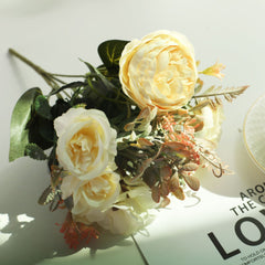 Retro Silk Red Artificial Rose Flowers DIY Autumn Wedding Home Decoration Fake Peony Hydrangea Bride Bouquet