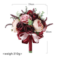 Burgundy Rose Flowers Artifical Bride Bouquet Bridesmaid bruidsboeket Bridal accessoires de mariage