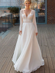 PERFECT Bohemian V-Neck Long Sleeves Wedding Dresses Lace Appliqued Chiffon Bridal Gowns For Women Robe De Mariée Custom Made