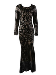 Missord Black Sequin Bodycon Prom Dress Women O Neck Long Sleeve Gorgeous Reflective Party Dresses Elegant Evening Gown