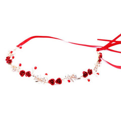 Hair Accessories Headband For Women Vintage Red Flower Pearl Hairbands Bridal With Earrings Wedding Hair Jewelry