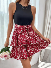 Plain and Floral Contrast Dress