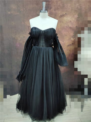 A Line Sweetheart Wedding Dress With Detachable Puff Long Sleeves