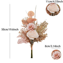 Pampas Artificial Flowers for Wedding Decorations Centerpiece Peony Bouquet Champagne Big Fake Roses Home Table Room DIY Arrange