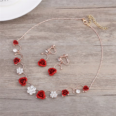 Hair Accessories Headband For Women Vintage Red Flower Pearl Hairbands Bridal With Earrings Wedding Hair Jewelry