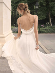 Modern A-Line Wedding Dresses Spaghetti Strap Sleeveless V Neck Bride Robes Sexy Backless Bridal Gowns Buttons Vestidos De Novia