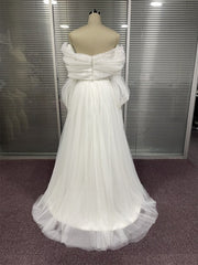 A Line Pleated Tulle Wedding Dress