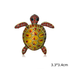 Green Rhinestone Sea Turtle Animal Brooch Pins Crystal Vintage Metal Tortoise Brooch For Women Coat Badges Corsage Jewelry Gift