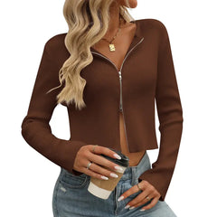 YJKDYK 2024 Spring Autumn New Women's Knitted Tops Hot Girl Solid Color Long Sleeved Zipper Cardigan Sweater Female Knitwears