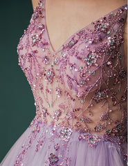 V-Neck Rhinestones Beading Gown