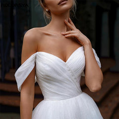 Off Shoulder Glitter Tulle Wedding Dress
