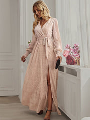 Ladies Sexy Elegant Vintage Long Chiffon Dress Women Casual Sequins Wedding Evening Party Dress Women Sundress Female Vestidos