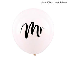 10pcs Black Printed Mr Mrs Just Married Latex Balloons
