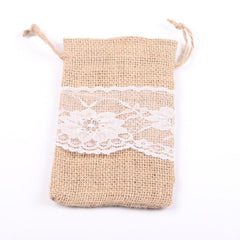 10Pcs Lace Burlap Drawstring Bag