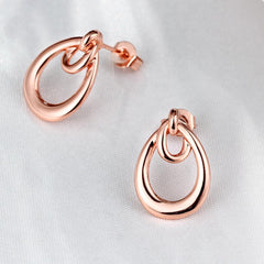 18K Rose Gold Plated Double Hoop Studded Earrings
