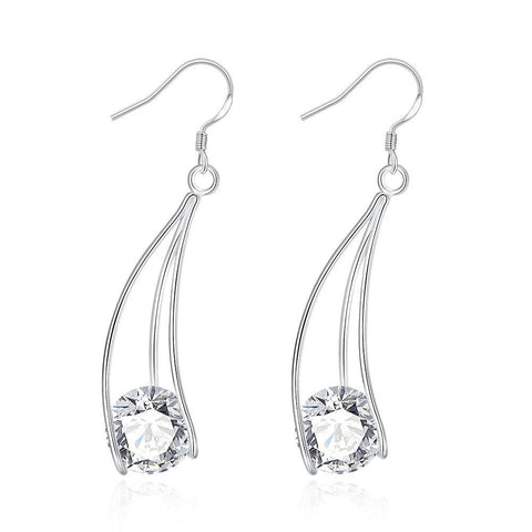 18K White Gold Plated Drop Crystal Earrings